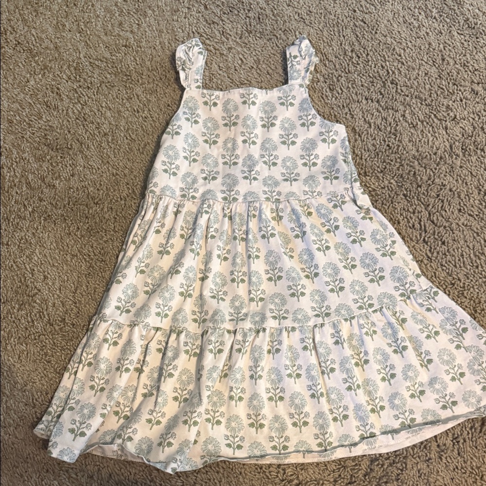 Carter's White Tiered Sundress with Green Floral Print